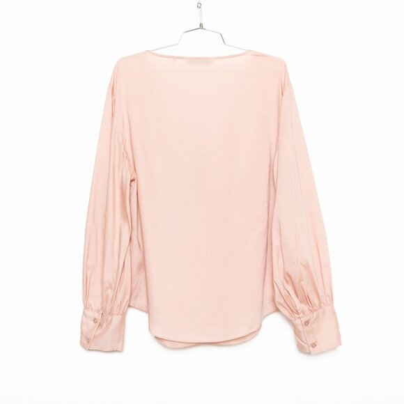 Rebecca Taylor Blush Pink Tencel Drawstring Long Sleeve Blouse - Sz 12 - Picture 3 of 10